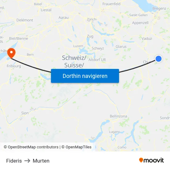 Fideris to Murten map