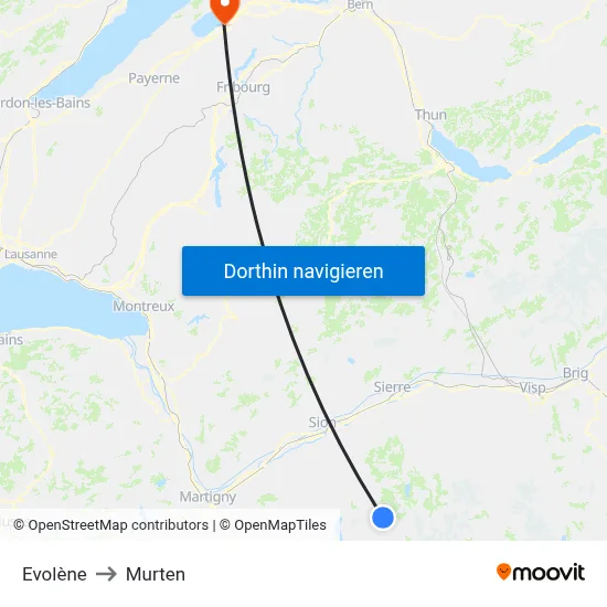 Evolène to Murten map