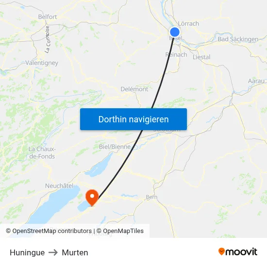 Huningue to Murten map