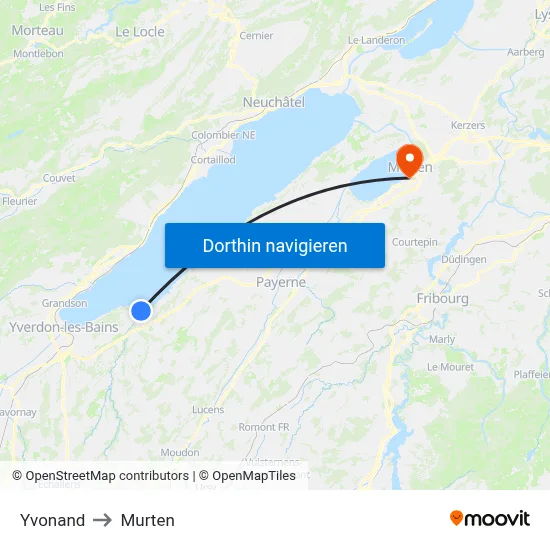 Yvonand to Murten map