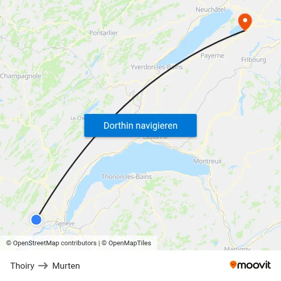 Thoiry to Murten map