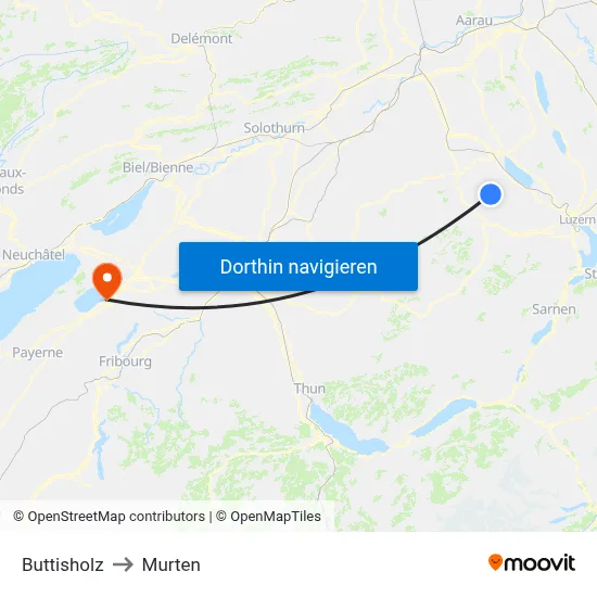 Buttisholz to Murten map