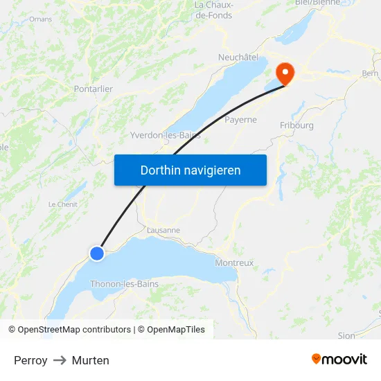 Perroy to Murten map