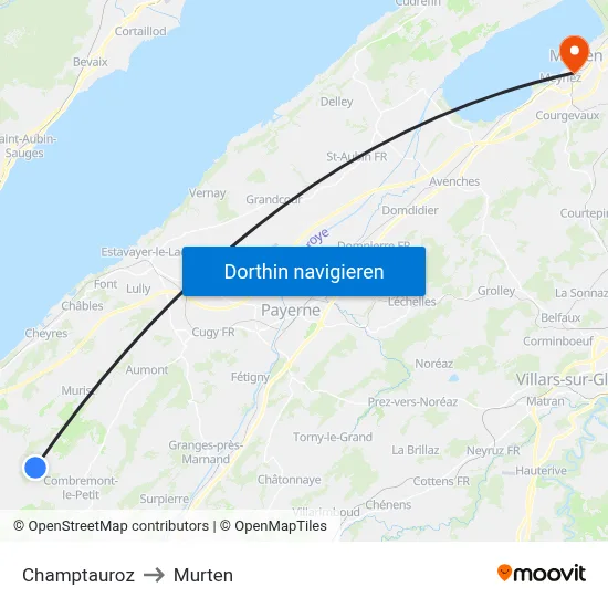Champtauroz to Murten map