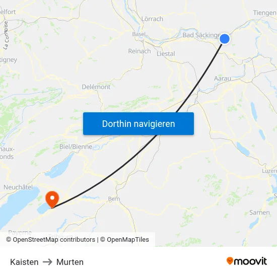 Kaisten to Murten map