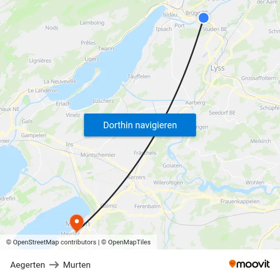 Aegerten to Murten map