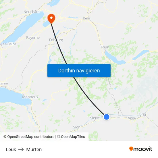 Leuk to Murten map