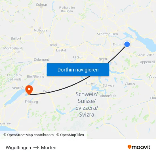 Wigoltingen to Murten map