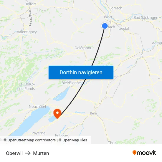 Oberwil to Murten map