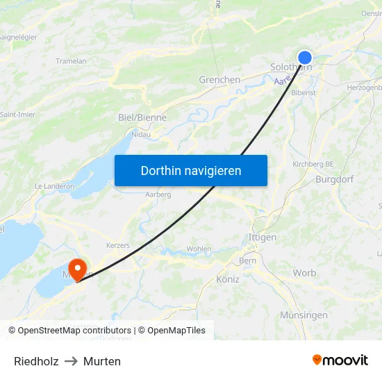 Riedholz to Murten map