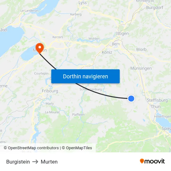 Burgistein to Murten map