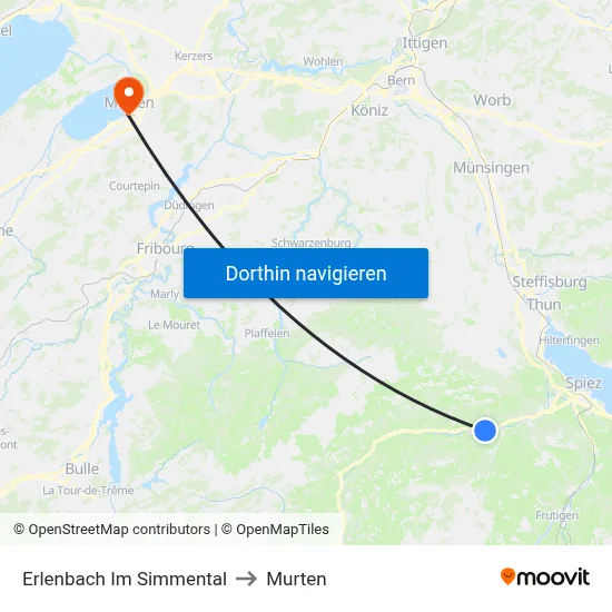 Erlenbach Im Simmental to Murten map