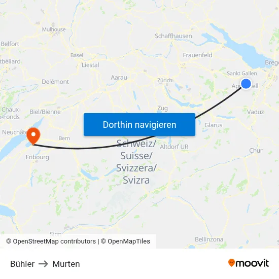 Bühler to Murten map
