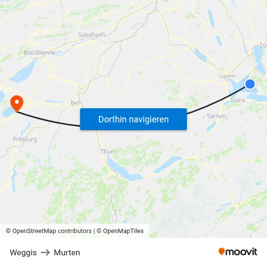 Weggis to Murten map