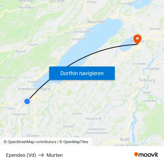 Ependes (Vd) to Murten map