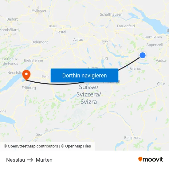 Nesslau to Murten map