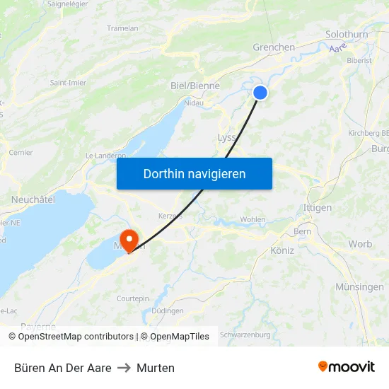 Büren An Der Aare to Murten map