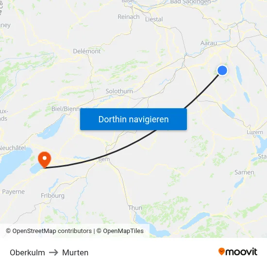 Oberkulm to Murten map