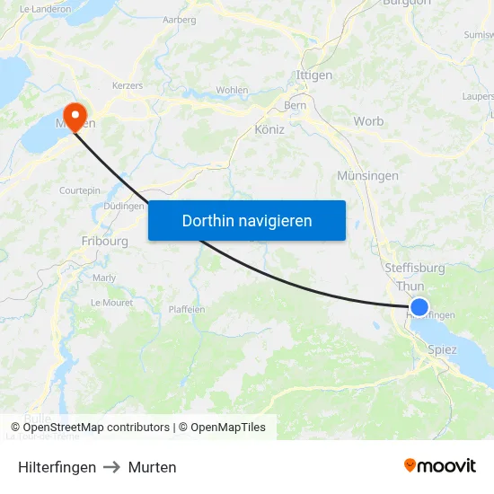 Hilterfingen to Murten map