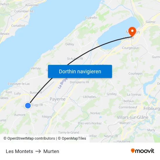 Les Montets to Murten map