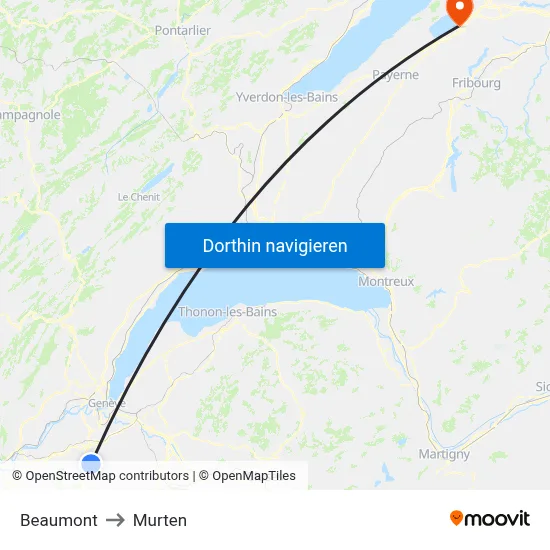 Beaumont to Murten map
