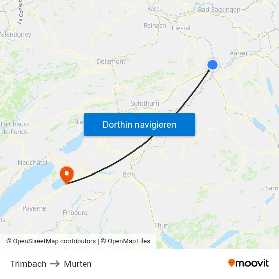 Trimbach to Murten map