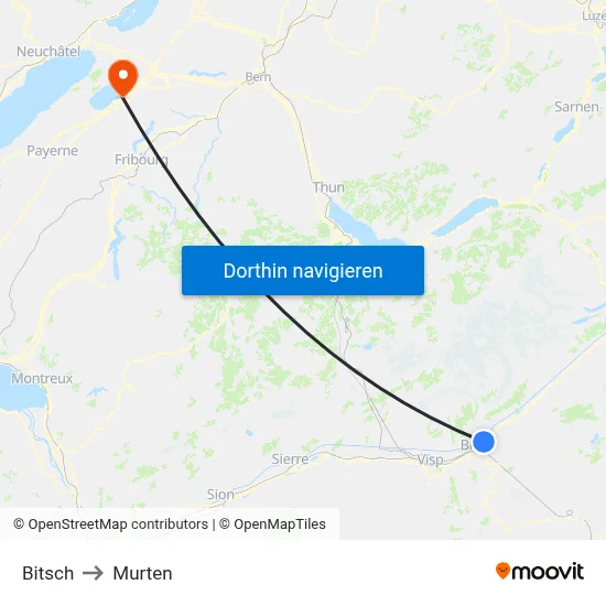 Bitsch to Murten map