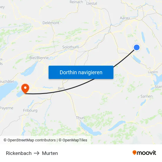 Rickenbach to Murten map