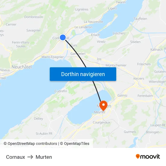 Cornaux to Murten map