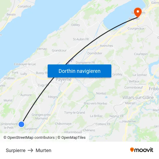 Surpierre to Murten map