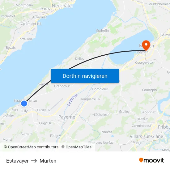 Estavayer to Murten map