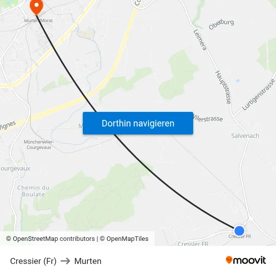 Cressier (Fr) to Murten map