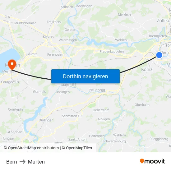 Bern to Murten map