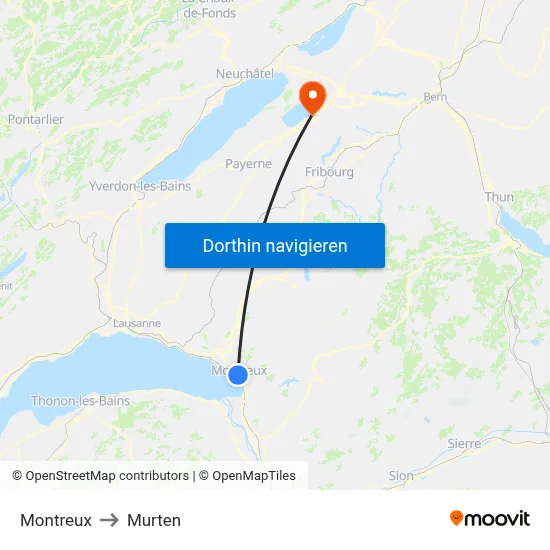 Montreux to Murten map