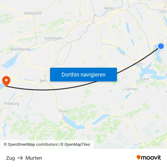 Zug to Murten map