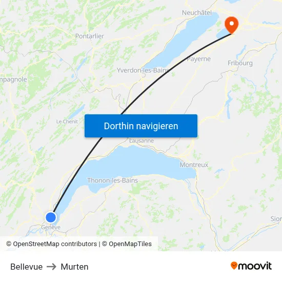 Bellevue to Murten map