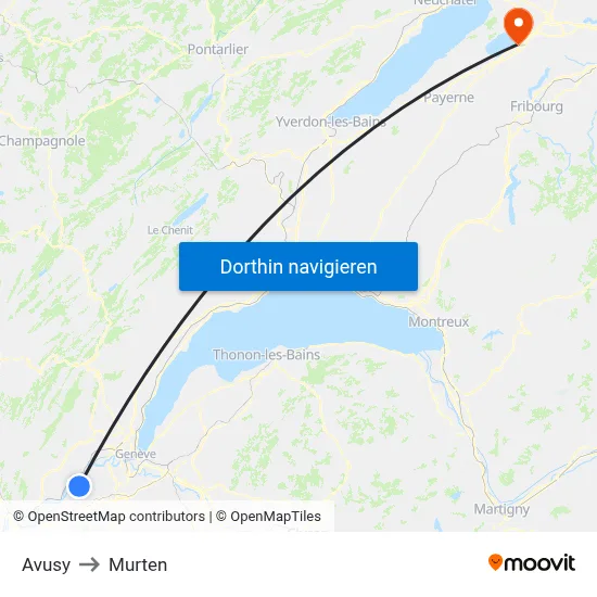 Avusy to Murten map