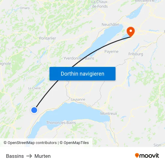 Bassins to Murten map