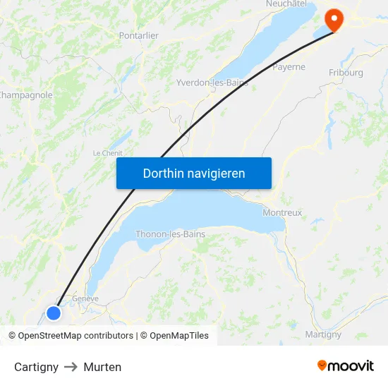 Cartigny to Murten map