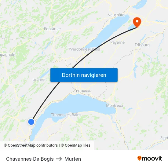 Chavannes-De-Bogis to Murten map