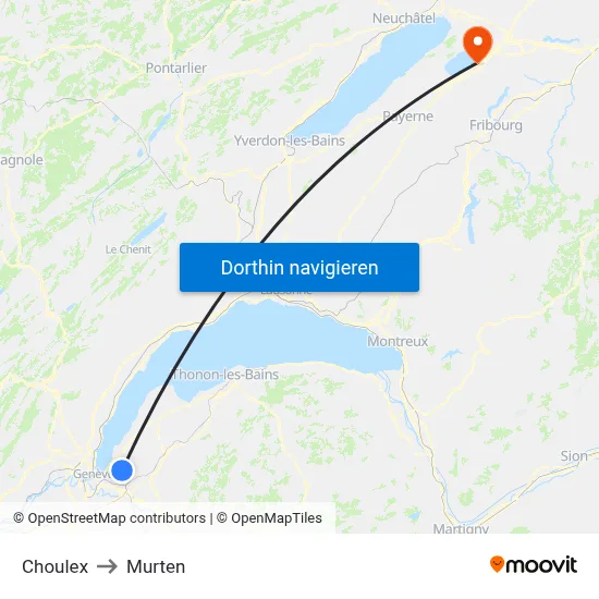 Choulex to Murten map