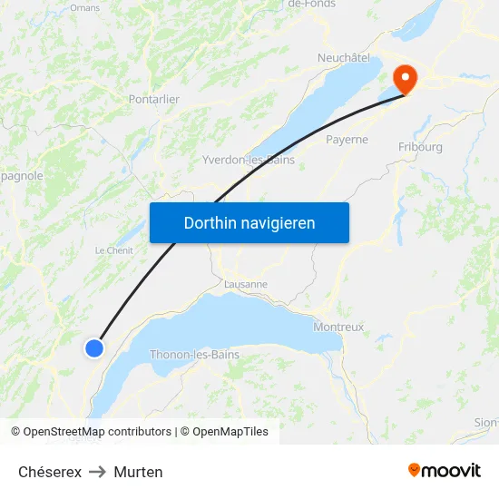 Chéserex to Murten map