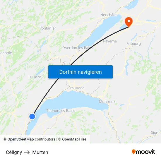 Céligny to Murten map