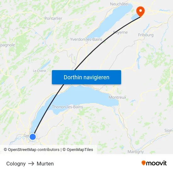 Cologny to Murten map
