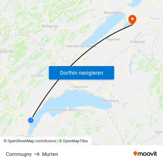 Commugny to Murten map
