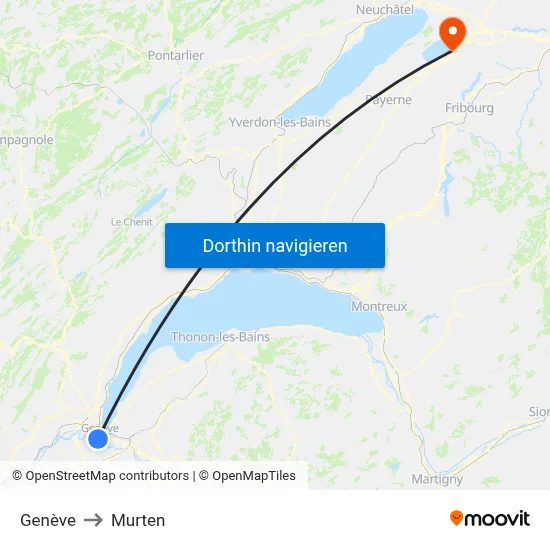 Genève to Murten map