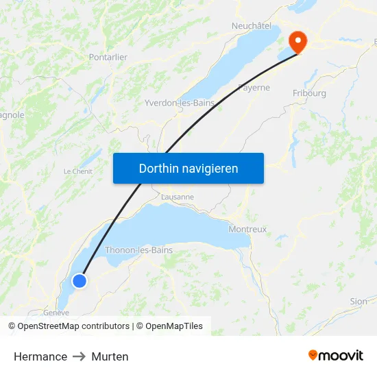 Hermance to Murten map