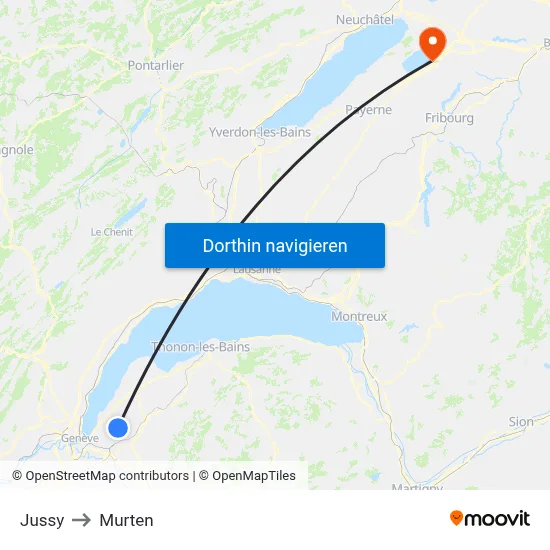 Jussy to Murten map