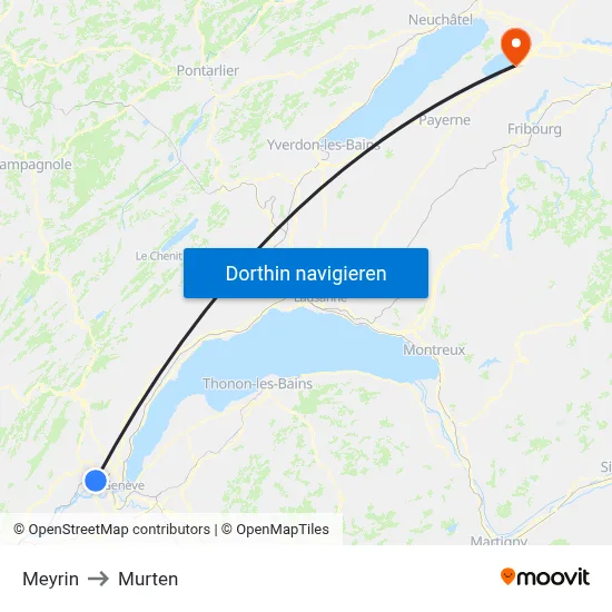 Meyrin to Murten map