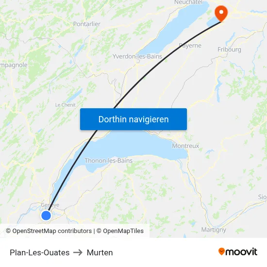 Plan-Les-Ouates to Murten map